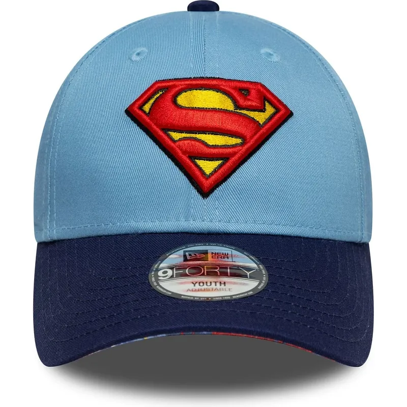 blaue-gebogene-verstellbare-kinderkappe-9forty-von-superman-dc-comics-von-new-era