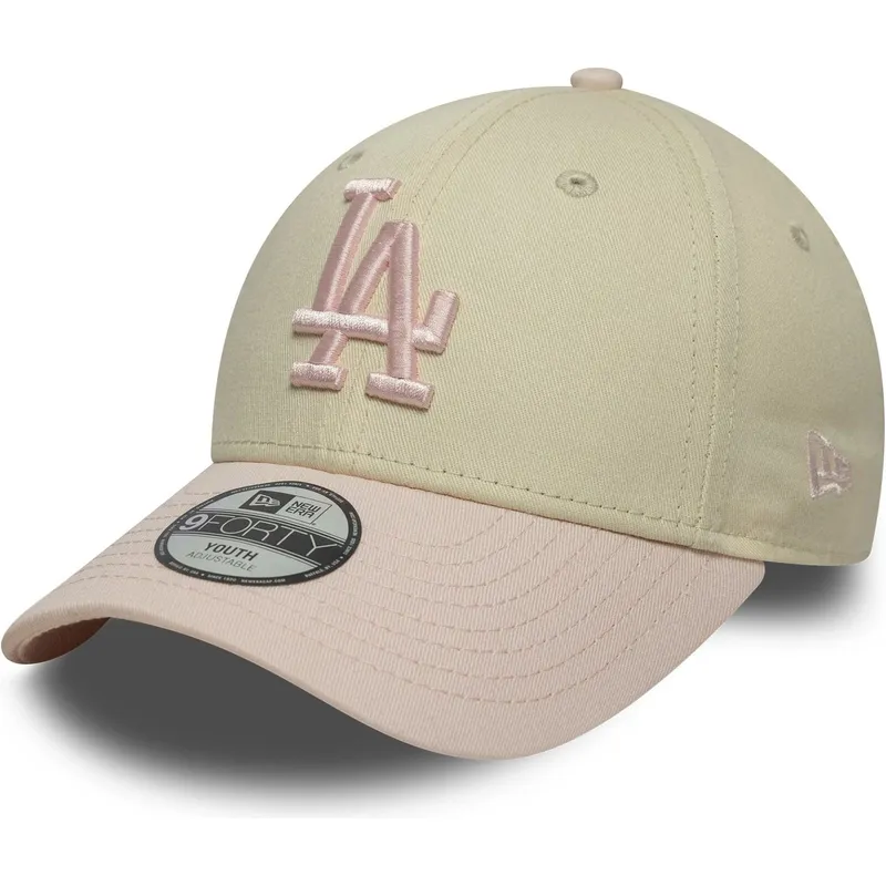 buet-beige-og-lyserod-justerbar-kasket-til-dreng-9forty-league-essential-fra-los-angeles-dodgers-mlb-fra-new-era