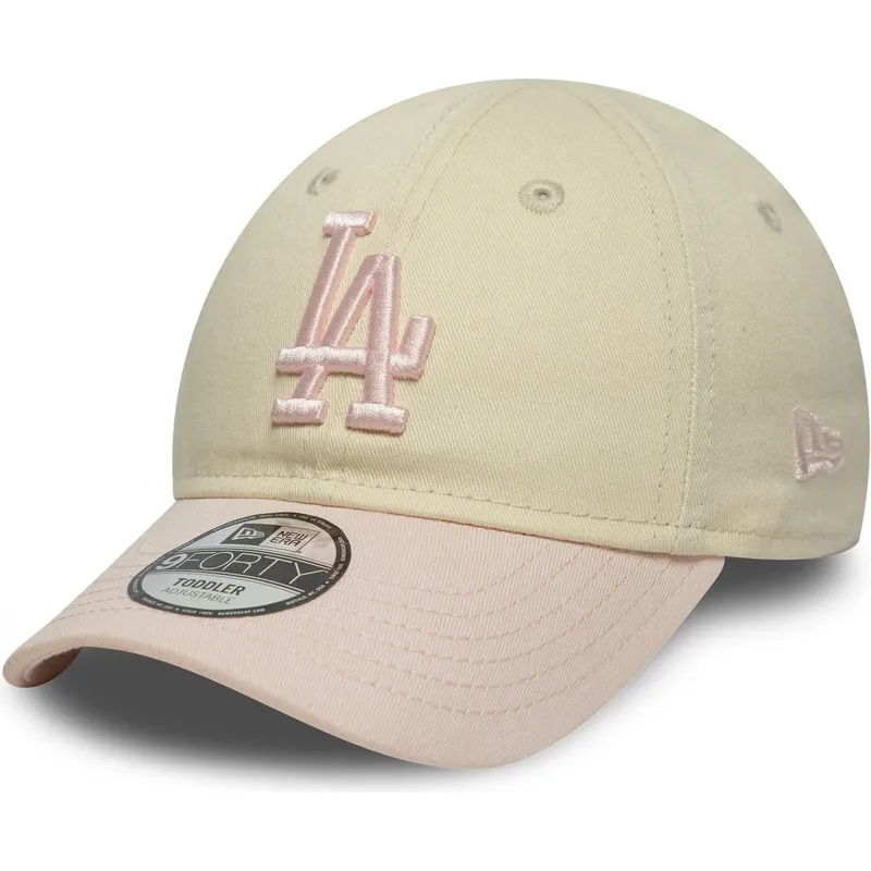 new-era-curved-brim-toddler-9forty-league-essential-los-angeles-dodgers-mlb-beige-and-pink-adjustable-cap