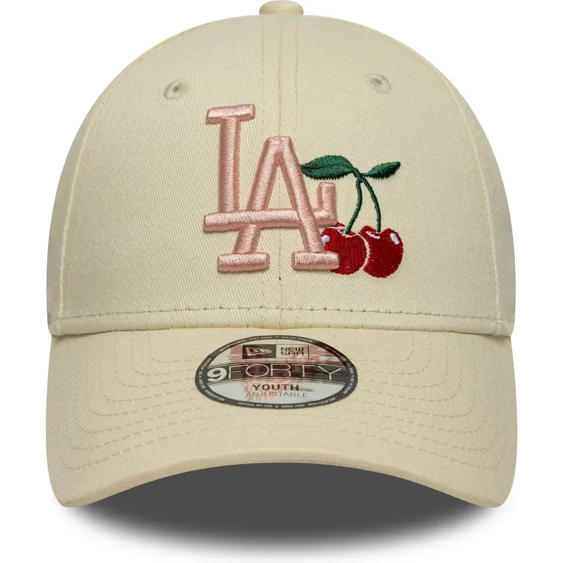 beige-gebogene-verstellbare-kappe-fur-kinder-9forty-fruit-icon-der-new-york-yankees-mlb-von-new-era