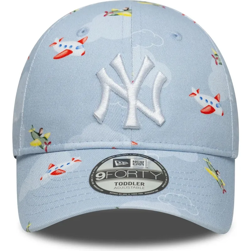 hellblaue-gebogene-verstellbare-kappe-fur-kleinkinder-9forty-plane-all-over-print-der-new-york-yankees-mlb-von-new-era