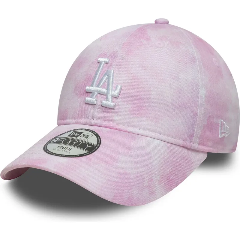 justerbar-lyserod-buet-kasket-til-born-9twenty-tie-dye-fra-los-angeles-dodgers-mlb-fra-new-era