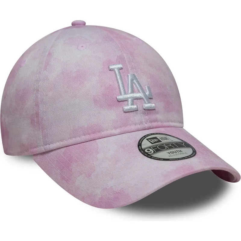 justerbar-lyserod-buet-kasket-til-born-9twenty-tie-dye-fra-los-angeles-dodgers-mlb-fra-new-era