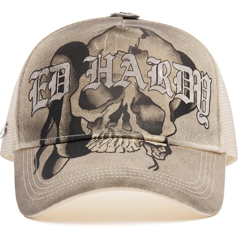 shapka-izvita-traker-bezhov-snapbek-gothic-skull-graphic-ot-ed-hardy