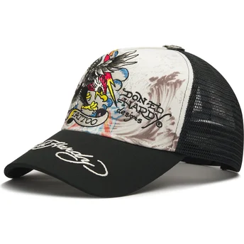 Gorra trucker blanca y negra Tattoo Eagle Graphic de Ed Hardy