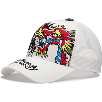 Trucker-Cap weiß 1971 Dragon And Roses von Ed Hardy