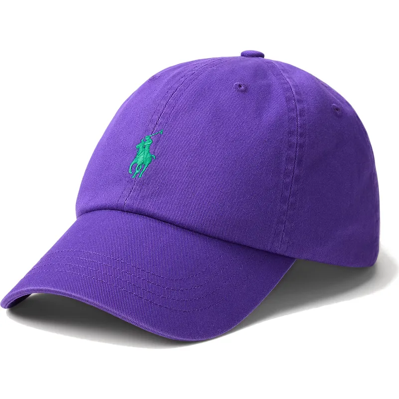 polo-ralph-lauren-curved-brim-green-logo-cotton-chino-classic-sport-purple-adjustable-cap
