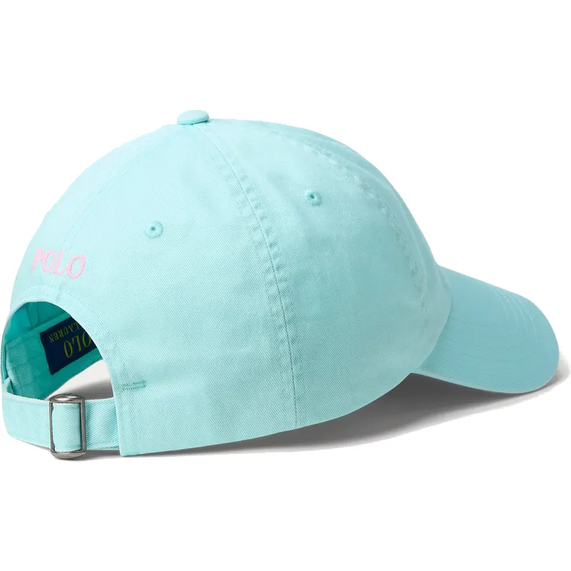 casquette-courbee-bleue-claire-ajustable-avec-logo-rose-cotton-chino-classic-sport-polo-ralph-lauren