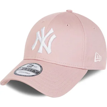 casquette-courbee-rose-ajustable-avec-logo-blanche-9forty-league-essential-new-york-yankees-mlb-new-era