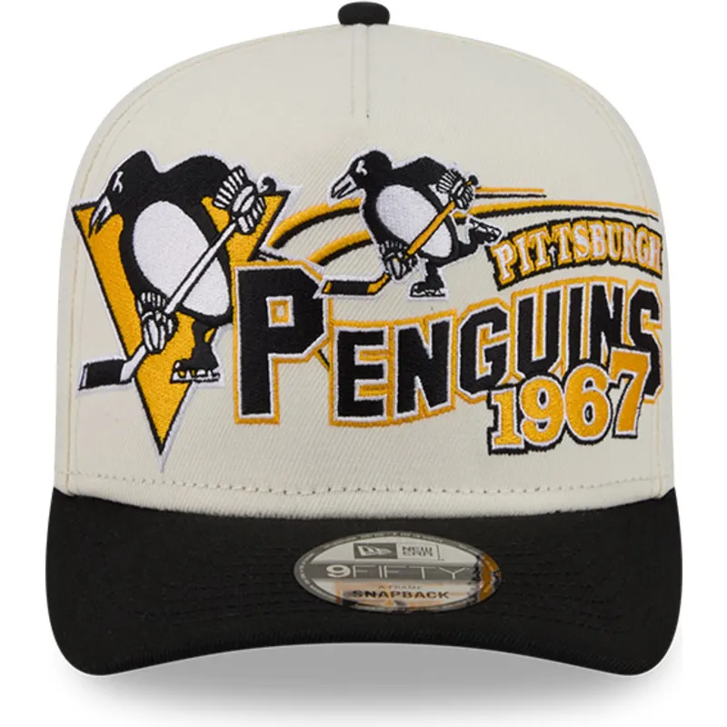 beige-gebogene-snapback-kappe-9fifty-a-frame-classic-der-pittsburgh-penguins-nhl-von-new-era