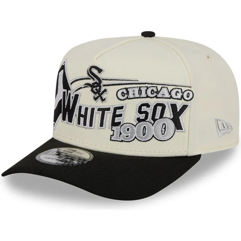 buet-beige-og-sort-snapback-kasket-9fifty-a-frame-classic-fra-chicago-white-sox-mlb-fra-new-era