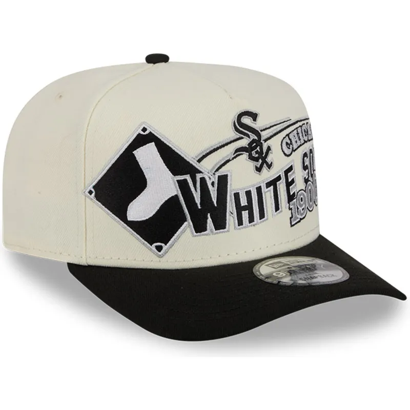 casquette-courbee-beige-et-noire-snapback-9fifty-a-frame-classic-chicago-white-sox-mlb-new-era