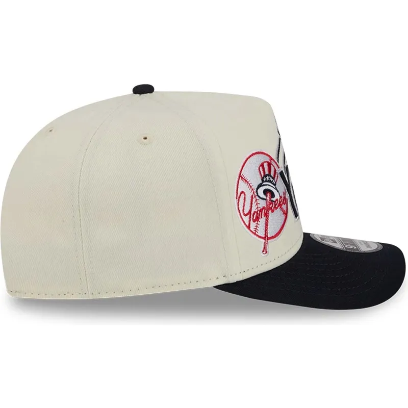 beige-und-marineblaue-gebogene-snapback-kappe-9fifty-a-frame-classic-der-new-york-yankees-mlb-von-new-era
