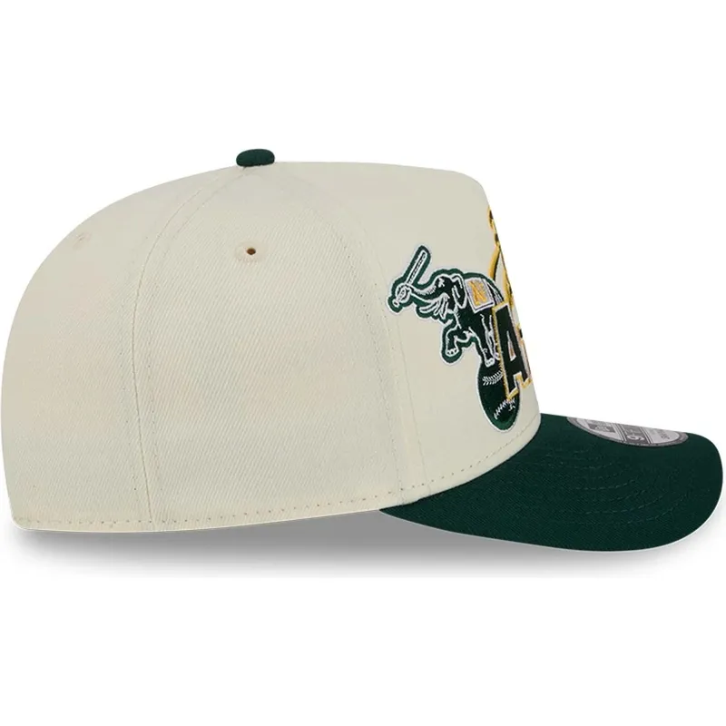 new-era-curved-brim-9fifty-a-frame-classic-oakland-athletics-mlb-beige-and-green-snapback-cap