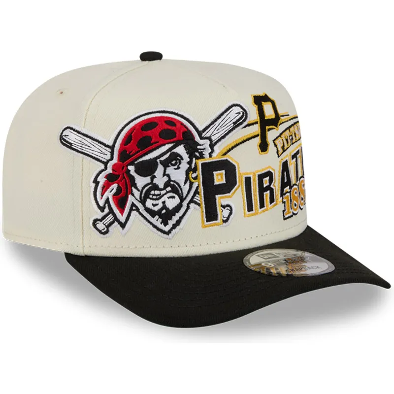 beige-und-schwarze-gebogene-snapback-kappe-9fifty-a-frame-classic-der-pittsburgh-pirates-mlb-von-new-era