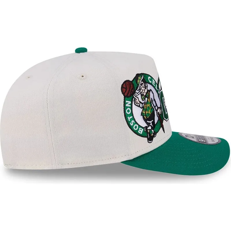 buet-beige-og-gron-snapback-kasket-9fifty-a-frame-classic-fra-boston-celtics-nba-fra-new-era
