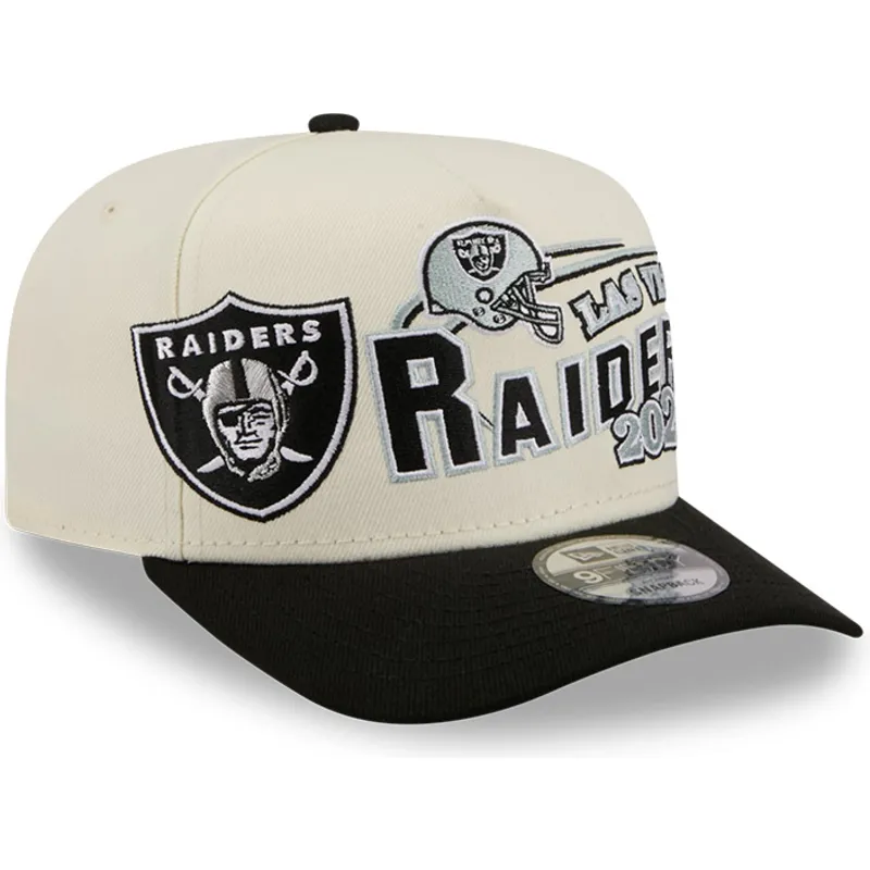beige-und-schwarze-gebogene-snapback-kappe-9fifty-a-frame-classic-der-las-vegas-raiders-nfl-von-new-era