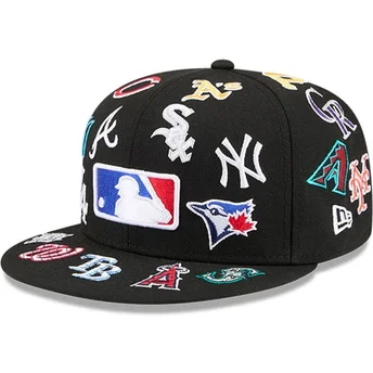 New Era Плоска Козирка 59FIFTY All Over MLB Черна Прилепнала Шапка