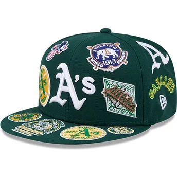 Шапка плоска зелена прилепнала 59FIFTY All Over на Oakland Athletics MLB от New Era