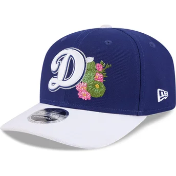 Blaue und weiße gebogene Snapback-Kappe 9SEVENTY Stretch Snap Flower der Los Angeles Dodgers MLB von New Era