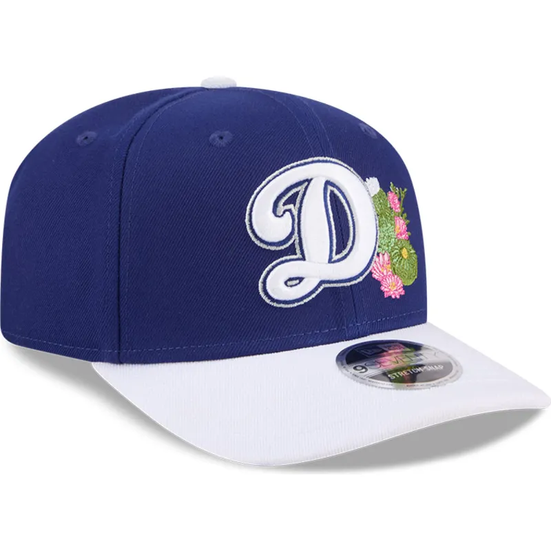 casquette-courbee-bleue-et-blanche-snapback-9seventy-stretch-snap-flower-los-angeles-dodgers-mlb-new-era