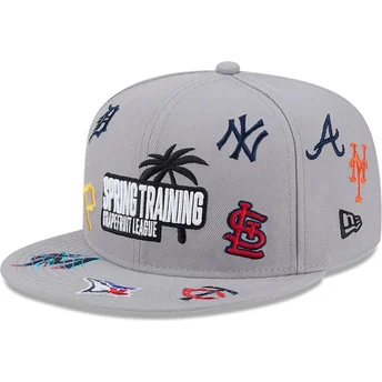 New Era Flat Brim 9FIFTY Scattered Grapefruit League Logo MLB Grey Snapback Cap