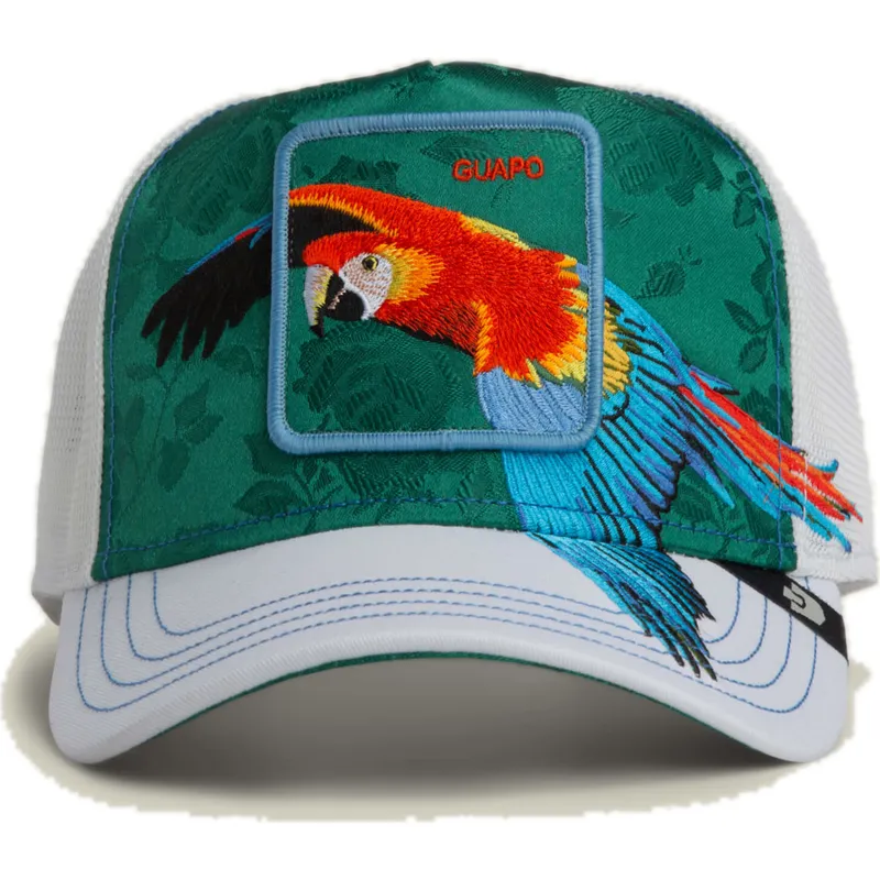 shapka-izvita-shapka-traker-zelena-snapbek-loro-guapo-honduras-macaw-the-farm-the-farm-ot-goorin-bros