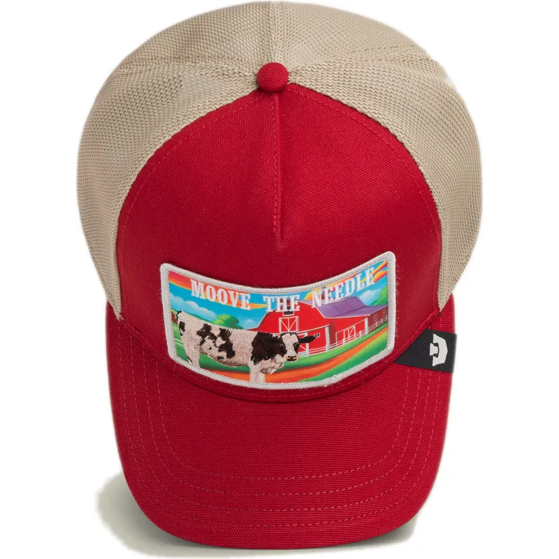 shapka-izvita-chervena-snapback-na-gorra-trucker-roja-vaca-moove-the-needle-greener-grass-the-farm-the-farm-ot-goorin-bros