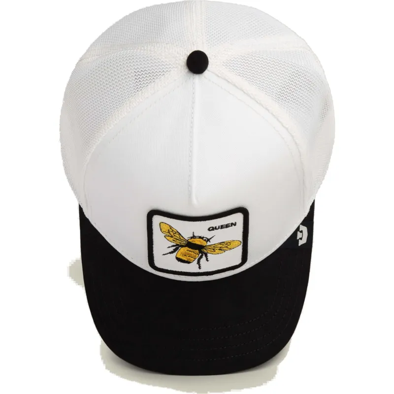 casquette-trucker-blanche-et-noire-abeille-queen-microsuede-bee-the-farm-goorin-bros
