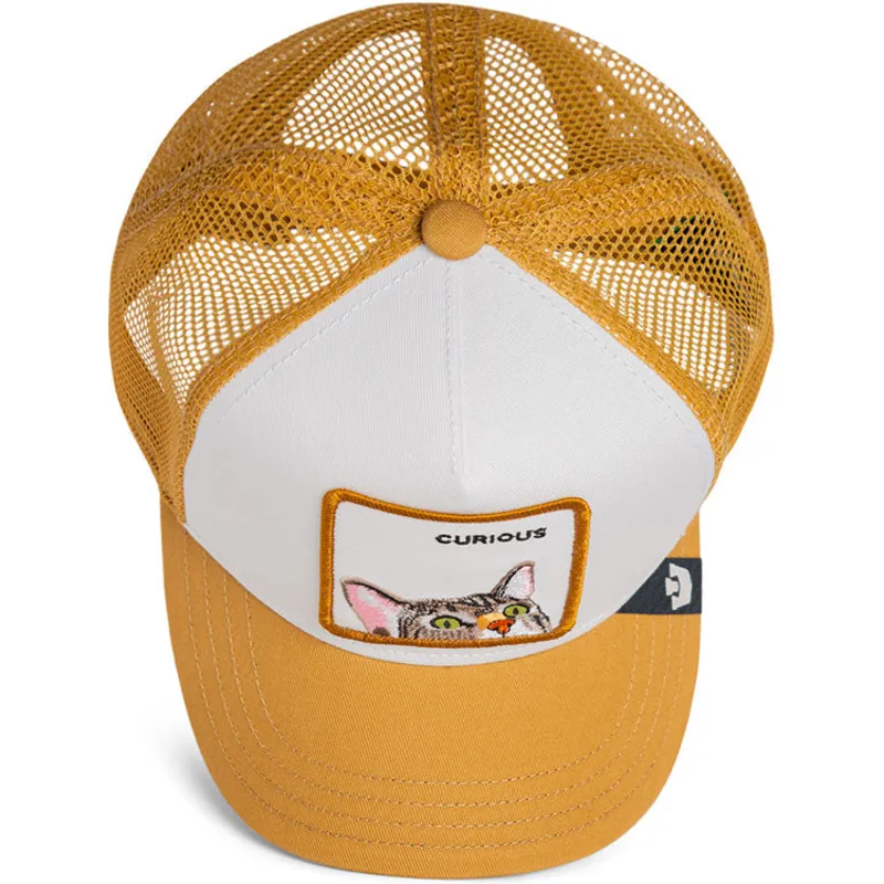 shapka-izvita-kafyav-snapback-za-deca-na-gorra-trucker-marron-para-nino-gato-curious-cat-mini-the-farm-the-farm-ot-goorin-bros