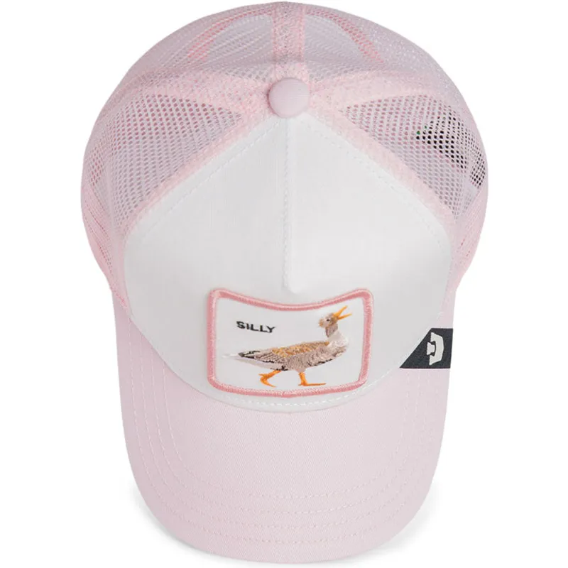 trucker-cap-weiss-und-rosa-fur-jungen-gans-whisper-silly-the-farm-von-goorin-bros