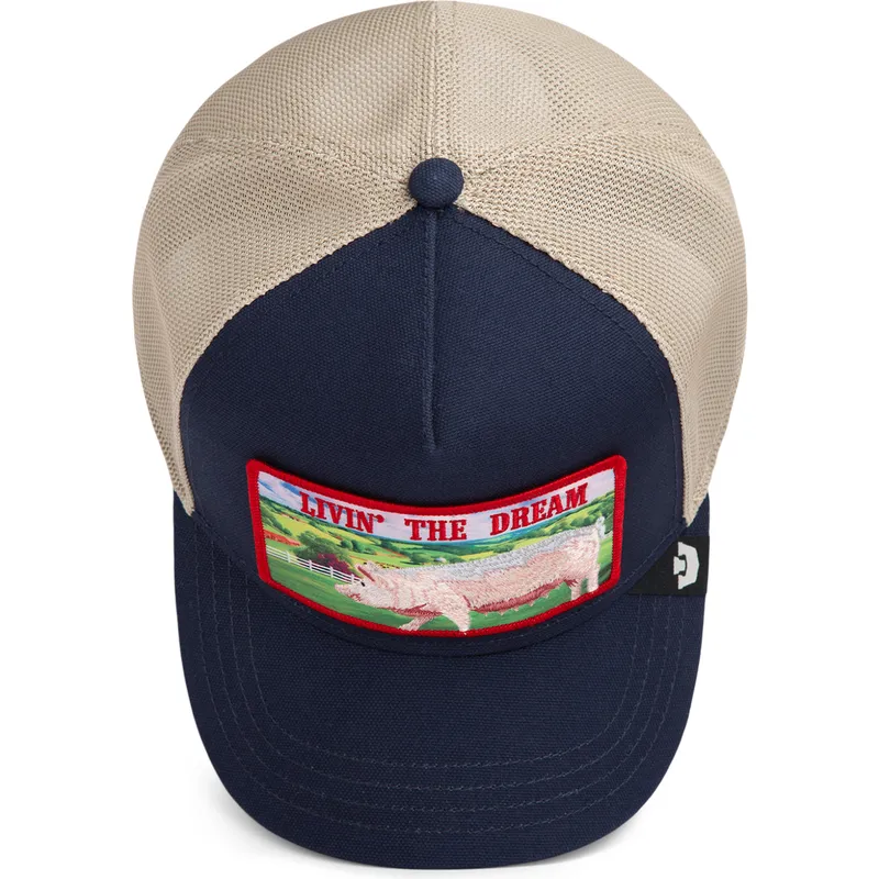 casquette-trucker-bleue-marine-cochon-livin-the-dream-greener-grass-the-farm-goorin-bros