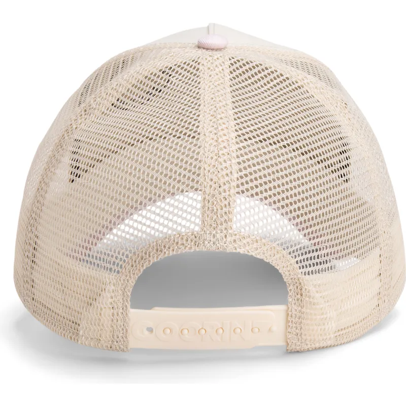 trucker-kasket-beige-og-lyserod-kranium-the-cancelled-skull-whisper-the-farm-fra-goorin-bros