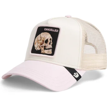 Casquette trucker beige et rose crâne The Cancelled Skull Whisper The Farm Goorin Bros.