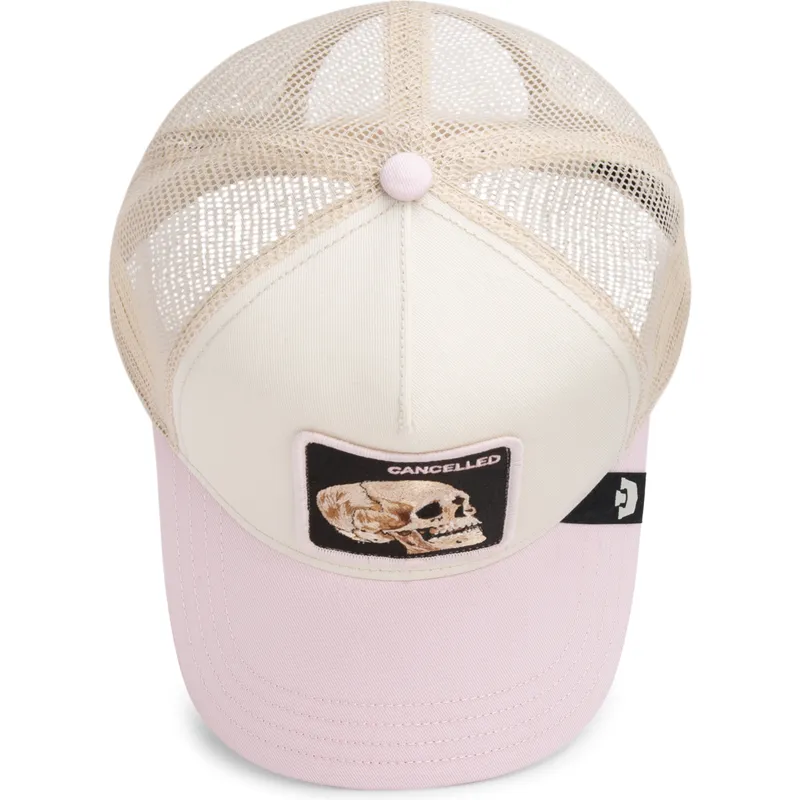 casquette-trucker-beige-et-rose-crane-the-cancelled-skull-whisper-the-farm-goorin-bros