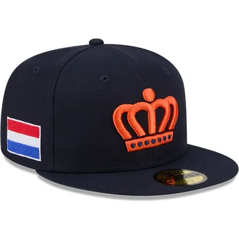 New Era Плоска Козирка 59FIFTY Нидерландия 2026 Световна Бейзболна Класика Тъмносиня Прилепнала Шапка