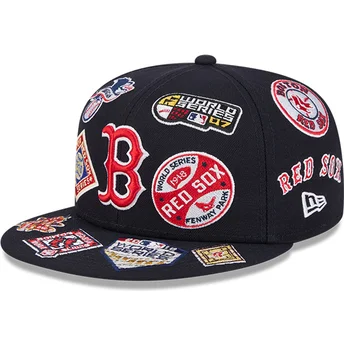 New Era Плоска Козирка 59FIFTY All Over Boston Red Sox MLB Тъмносиня Прилепнала Шапка
