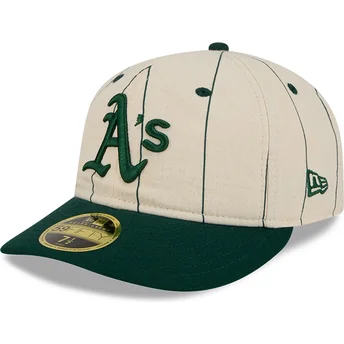 Καπέλο με καμπύλη μπεζ εφαρμοστό 59FIFTY Retro Crown Linen των Oakland Athletics MLB της New Era