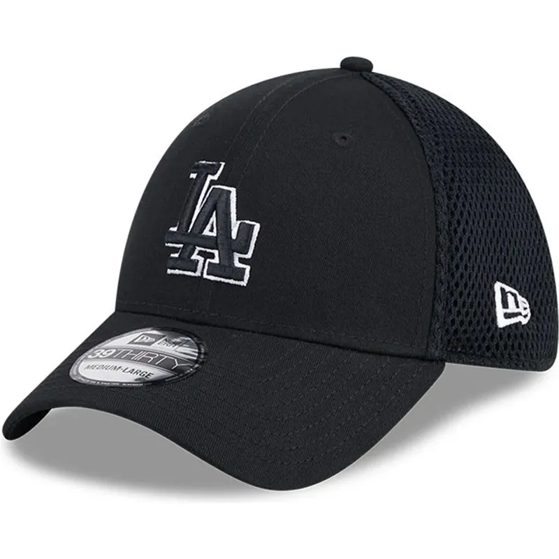 justeret-sort-trucker-kasket-med-sort-logo-39thirty-evergreen-neo-fra-los-angeles-dodgers-mlb-fra-new-era