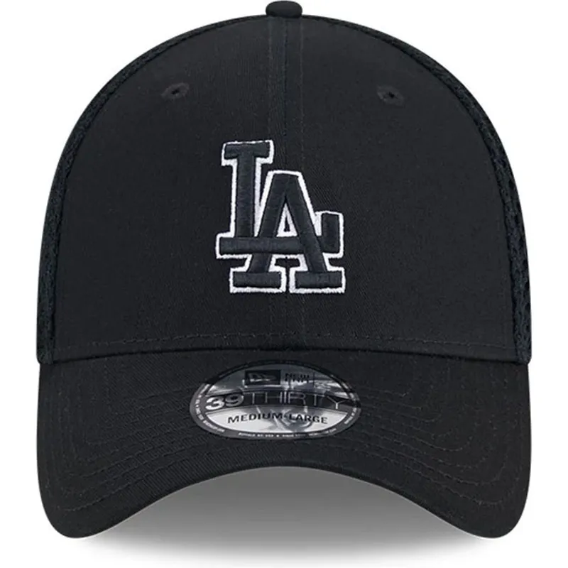 schwarze-enganliegende-trucker-kappe-mit-schwarzem-logo-39thirty-evergreen-neo-der-los-angeles-dodgers-mlb-von-new-era