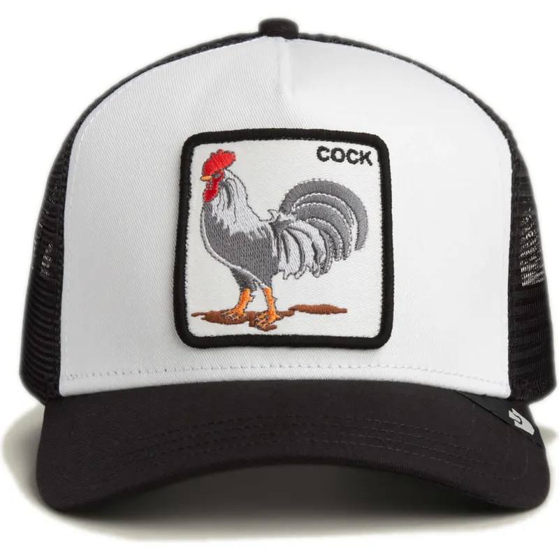 trucker-kasket-hvid-og-sort-hane-cock-rooster-the-farm-fra-goorin-bros