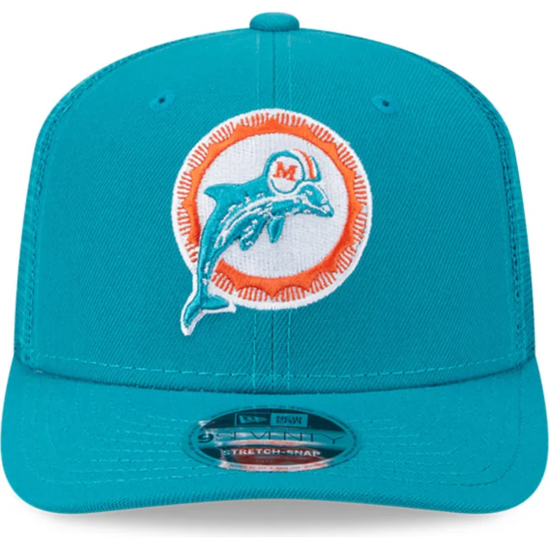 casquette-trucker-bleue-9seventy-stretch-snap-evergreen-helmet-miami-dolphins-nfl-new-era