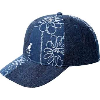 Justerbar marineblå buet kasket Denim Mashup Medium Blue Floral fra Kangol