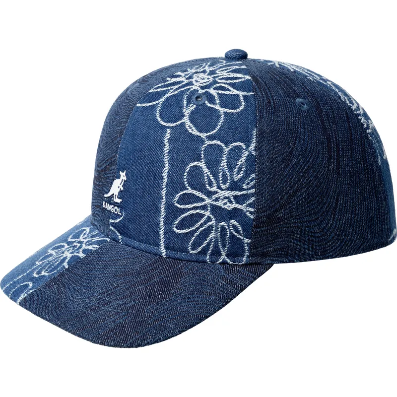 marineblaue-verstellbare-curved-cap-denim-mashup-medium-blue-floral-von-kangol