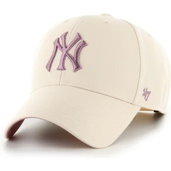 Casquette courbée beige snapback avec logo violet MVP Ballpark New York Yankees MLB 47 Brand