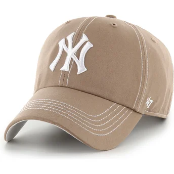 Gorra curva marrón ajustable Clean Up Contrast Stitch de New York Yankees MLB de 47 Brand