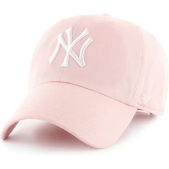 Justerbar lyserød curved kasket Clean Up fra New York Yankees MLB af 47 Brand