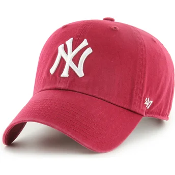 Шапка извита червена регулируема Clean Up на New York Yankees MLB от 47 Brand