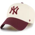 47-brand-curved-brim-clean-up-two-tone-no-loop-label-new-york-yankees-mlb-beige-and-maroon-adjustable-cap