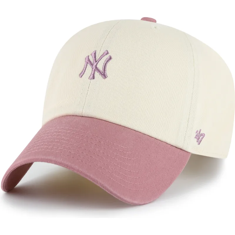 47-brand-curved-brim-clean-up-base-runner-dvucvetna-new-york-yankees-mlb-bezhova-i-rozova-reguliruema-shapka